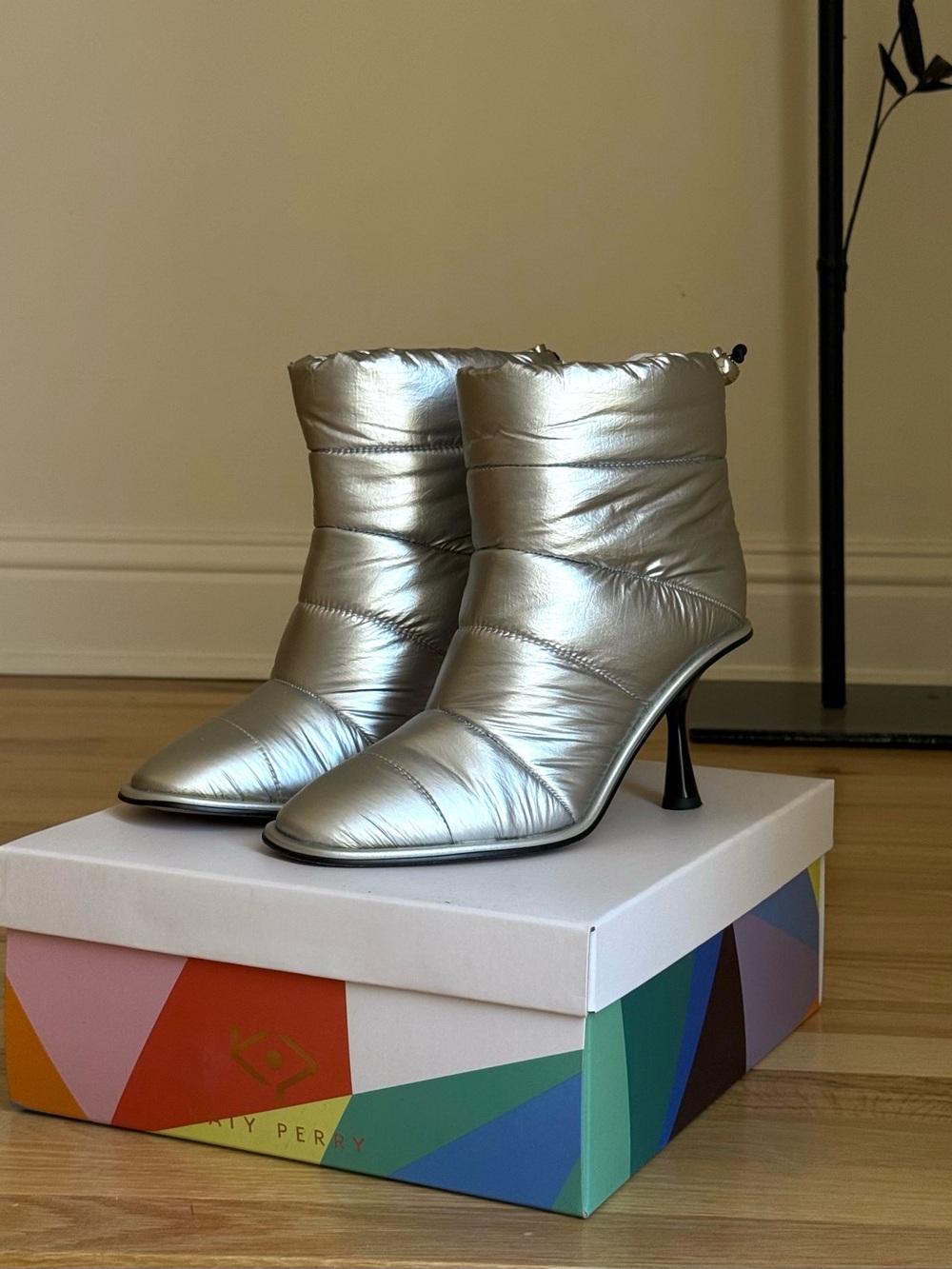 Katy Perry Collections Metallic Silver Puffer Ankle Booties